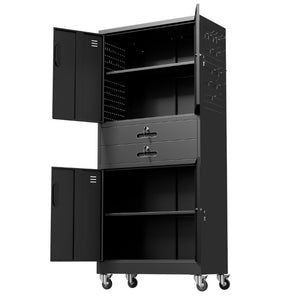 English Elm Metal Garage Storage Cabinet with Pegboard Hooks Locking Doors and Rolling Casters T2398P507514