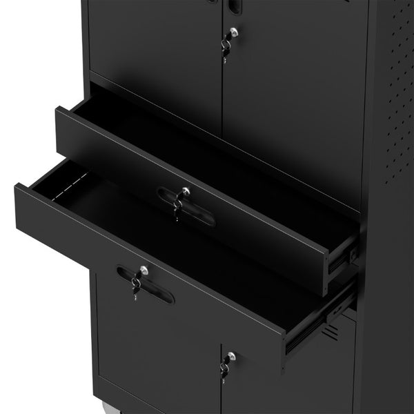 English Elm Metal Garage Storage Cabinet with Pegboard Hooks Locking Doors and Rolling Casters T2398P507514