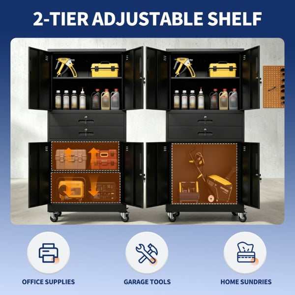 English Elm Metal Garage Storage Cabinet with Pegboard Hooks Locking Doors and Rolling Casters T2398P507514