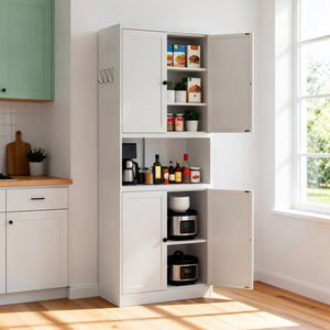 English Elm 72 Inch Tall Steel Pantry Cabinet with Countertop Adjustable Shelves Drawer and Hooks T2398P507517