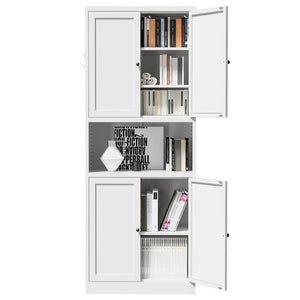 English Elm 72 Inch Tall Steel Pantry Cabinet with Countertop Adjustable Shelves Drawer and Hooks T2398P507517