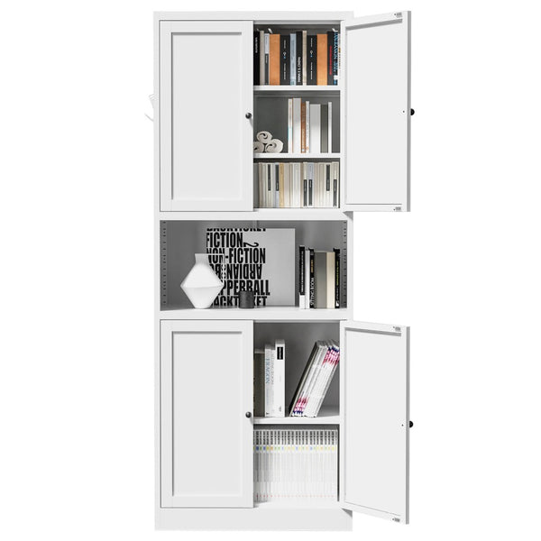 English Elm 72 Inch Tall Steel Pantry Cabinet with Countertop Adjustable Shelves Drawer and Hooks T2398P507517