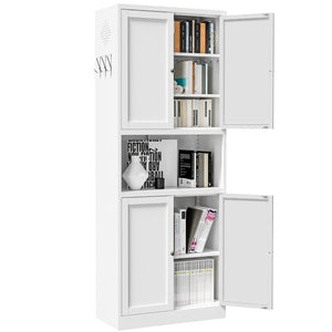 English Elm 72 Inch Tall Steel Pantry Cabinet with Countertop Adjustable Shelves Drawer and Hooks T2398P507517