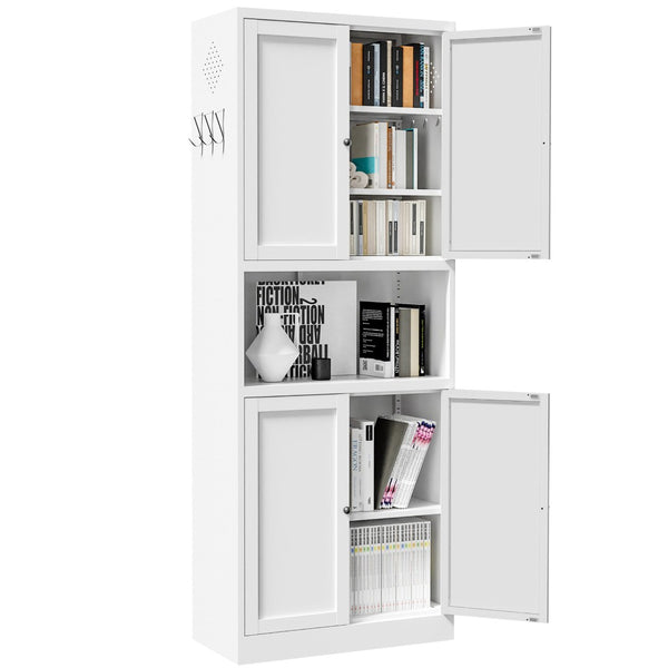 English Elm 72 Inch Tall Steel Pantry Cabinet with Countertop Adjustable Shelves Drawer and Hooks T2398P507517