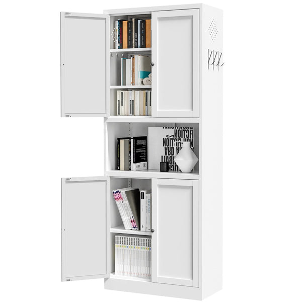English Elm 72 Inch Tall Steel Pantry Cabinet with Countertop Adjustable Shelves Drawer and Hooks T2398P507517