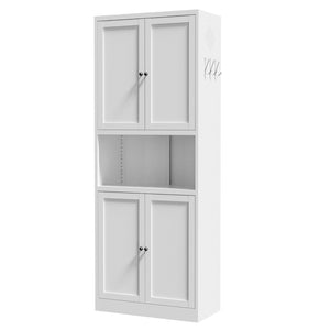 English Elm 72 Inch Tall Steel Pantry Cabinet with Countertop Adjustable Shelves Drawer and Hooks T2398P507517