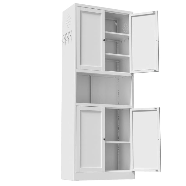 English Elm 72 Inch Tall Steel Pantry Cabinet with Countertop Adjustable Shelves Drawer and Hooks T2398P507517