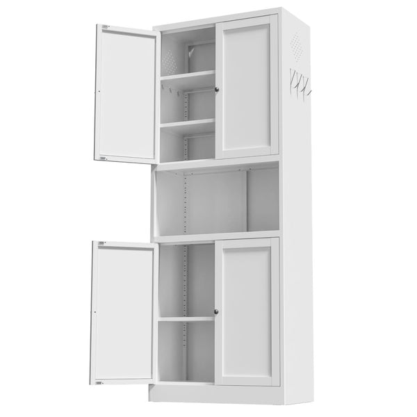 English Elm 72 Inch Tall Steel Pantry Cabinet with Countertop Adjustable Shelves Drawer and Hooks T2398P507517