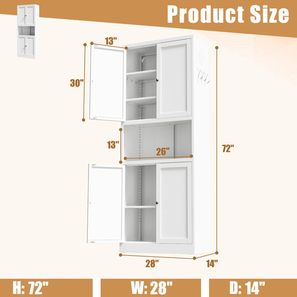 English Elm 72 Inch Tall Steel Pantry Cabinet with Countertop Adjustable Shelves Drawer and Hooks T2398P507517