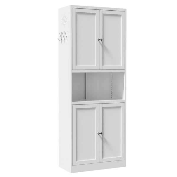 English Elm 72 Inch Tall Steel Pantry Cabinet with Countertop Adjustable Shelves Drawer and Hooks T2398P507517