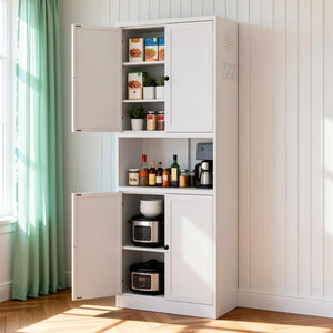 English Elm 72 Inch Tall Steel Pantry Cabinet with Countertop Adjustable Shelves Drawer and Hooks T2398P507517