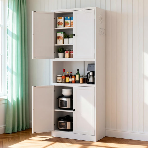 English Elm 72 Inch Tall Steel Pantry Cabinet with Countertop Adjustable Shelves Drawer and Hooks T2398P507517