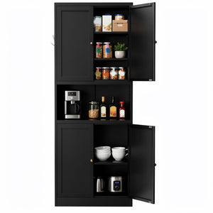 English Elm 72 Inch Steel Pantry Cabinet Matte Black Powder Coat Adjustable Shelves Modern Kitchen T2398P507518