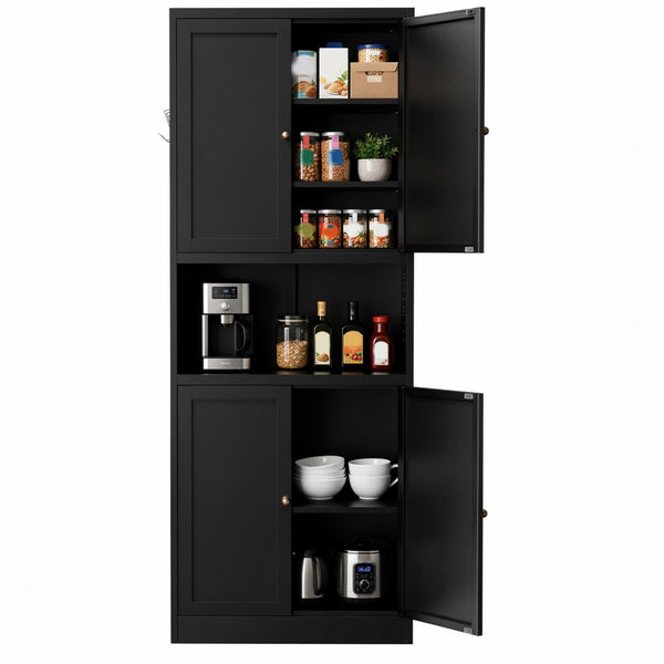 English Elm 72 Inch Steel Pantry Cabinet Matte Black Powder Coat Adjustable Shelves Modern Kitchen T2398P507518
