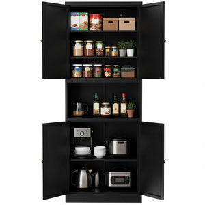 English Elm 72 Inch Steel Pantry Cabinet Matte Black Powder Coat Adjustable Shelves Modern Kitchen T2398P507518