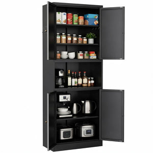 English Elm 72 Inch Steel Pantry Cabinet Matte Black Powder Coat Adjustable Shelves Modern Kitchen T2398P507518