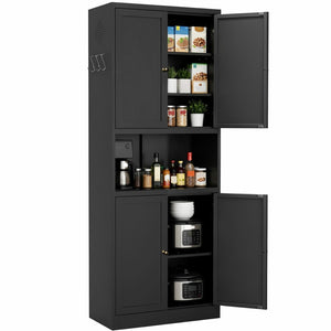 English Elm 72 Inch Steel Pantry Cabinet Matte Black Powder Coat Adjustable Shelves Modern Kitchen T2398P507518
