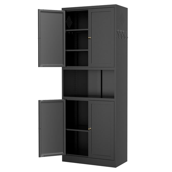 English Elm 72 Inch Steel Pantry Cabinet Matte Black Powder Coat Adjustable Shelves Modern Kitchen T2398P507518