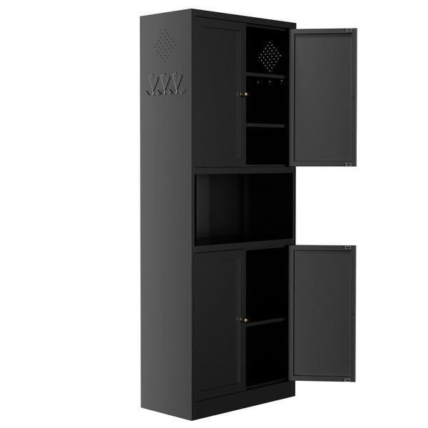 English Elm 72 Inch Steel Pantry Cabinet Matte Black Powder Coat Adjustable Shelves Modern Kitchen T2398P507518