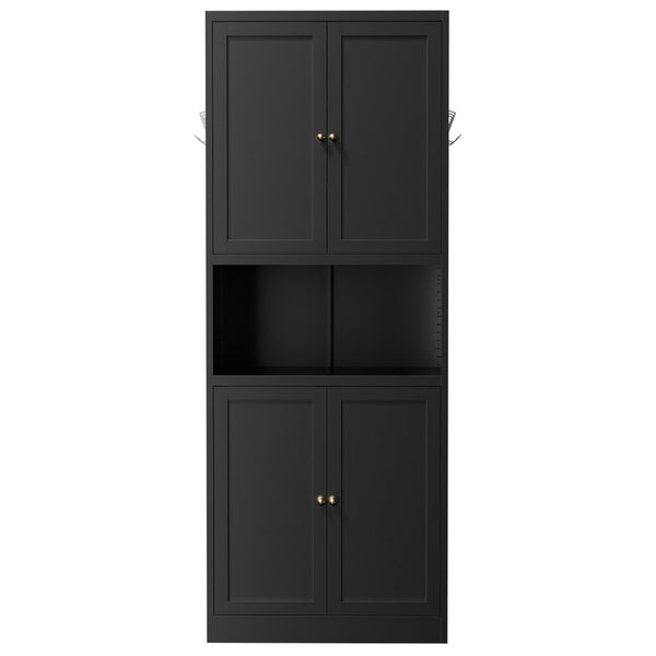 English Elm 72 Inch Steel Pantry Cabinet Matte Black Powder Coat Adjustable Shelves Modern Kitchen T2398P507518