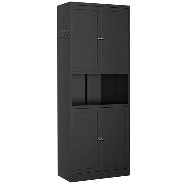 English Elm 72 Inch Steel Pantry Cabinet Matte Black Powder Coat Adjustable Shelves Modern Kitchen T2398P507518