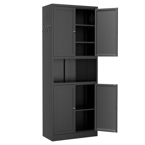 English Elm 72 Inch Steel Pantry Cabinet Matte Black Powder Coat Adjustable Shelves Modern Kitchen T2398P507518