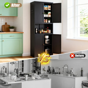 English Elm 72 Inch Steel Pantry Cabinet Matte Black Powder Coat Adjustable Shelves Modern Kitchen T2398P507518