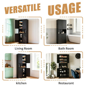 English Elm 72 Inch Steel Pantry Cabinet Matte Black Powder Coat Adjustable Shelves Modern Kitchen T2398P507518