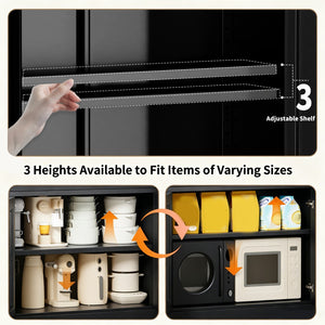 English Elm 72 Inch Steel Pantry Cabinet Matte Black Powder Coat Adjustable Shelves Modern Kitchen T2398P507518