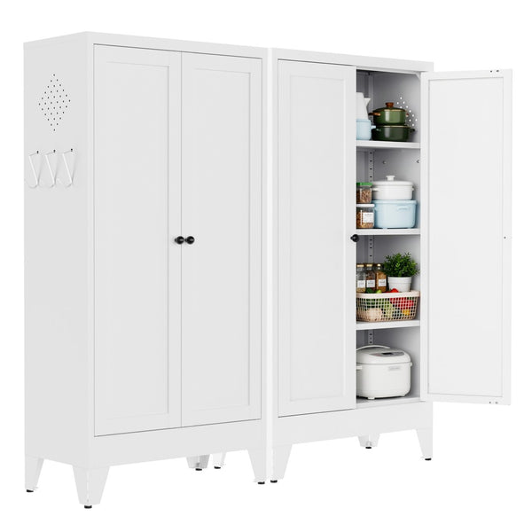 English Elm 47.3 Inch Slim White Metal Pantry Cabinet Farmhouse Steel Organizer with Adjustable Shelves T2398P507519