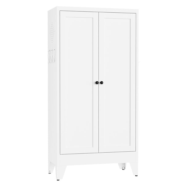 English Elm 47.3 Inch Slim White Metal Pantry Cabinet Farmhouse Steel Organizer with Adjustable Shelves T2398P507519