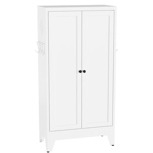 English Elm 47.3 Inch Slim White Metal Pantry Cabinet Farmhouse Steel Organizer with Adjustable Shelves T2398P507519