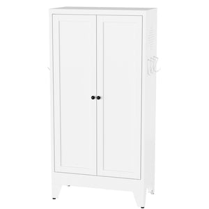 English Elm 47.3 Inch Slim White Metal Pantry Cabinet Farmhouse Steel Organizer with Adjustable Shelves T2398P507519
