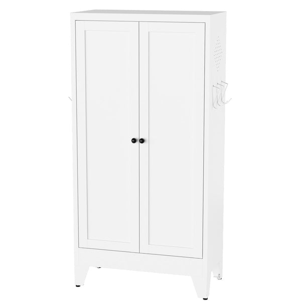 English Elm 47.3 Inch Slim White Metal Pantry Cabinet Farmhouse Steel Organizer with Adjustable Shelves T2398P507519