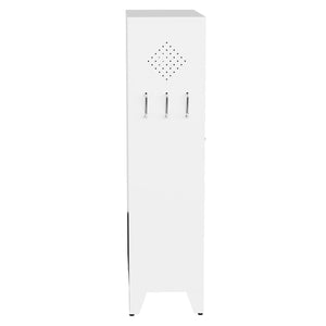 English Elm 47.3 Inch Slim White Metal Pantry Cabinet Farmhouse Steel Organizer with Adjustable Shelves T2398P507519