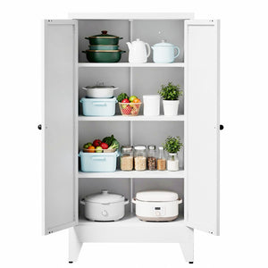 English Elm 47.3 Inch Slim White Metal Pantry Cabinet Farmhouse Steel Organizer with Adjustable Shelves T2398P507519