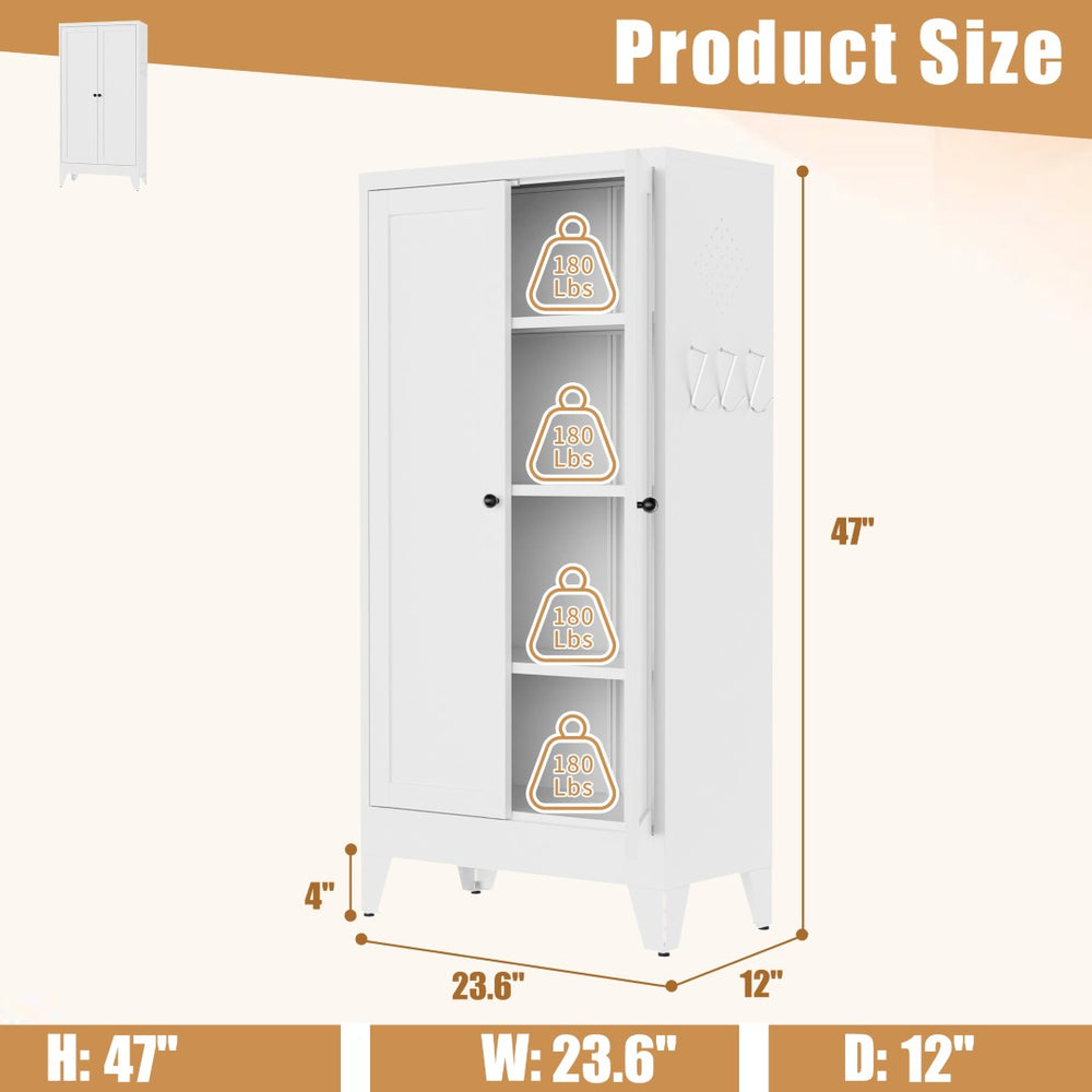 English Elm 47.3 Inch Slim White Metal Pantry Cabinet Farmhouse Steel Organizer with Adjustable Shelves T2398P507519