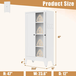 English Elm 47.3 Inch Slim White Metal Pantry Cabinet Farmhouse Steel Organizer with Adjustable Shelves T2398P507519