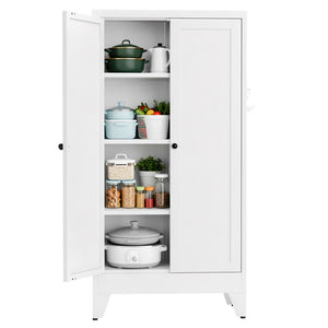 English Elm 47.3 Inch Slim White Metal Pantry Cabinet Farmhouse Steel Organizer with Adjustable Shelves T2398P507519
