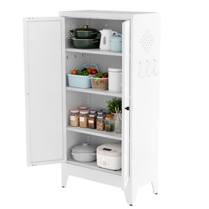English Elm 47.3 Inch Slim White Metal Pantry Cabinet Farmhouse Steel Organizer with Adjustable Shelves T2398P507519