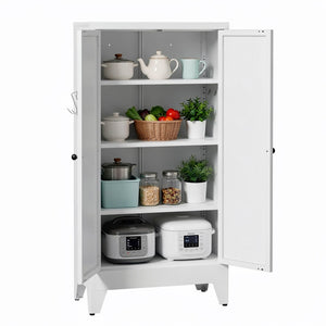 English Elm 47.3 Inch Slim White Metal Pantry Cabinet Farmhouse Steel Organizer with Adjustable Shelves T2398P507519