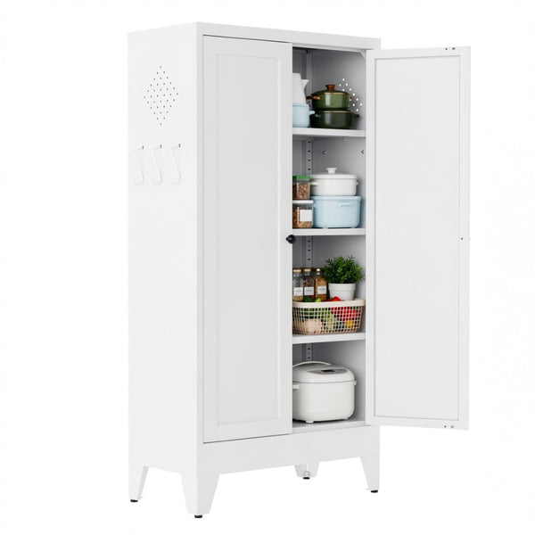 English Elm 47.3 Inch Slim White Metal Pantry Cabinet Farmhouse Steel Organizer with Adjustable Shelves T2398P507519