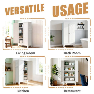 English Elm 47.3 Inch Slim White Metal Pantry Cabinet Farmhouse Steel Organizer with Adjustable Shelves T2398P507519