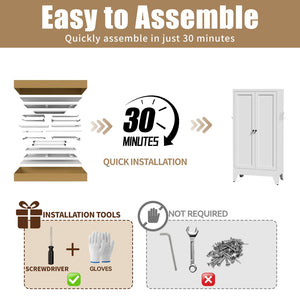 English Elm 47.3 Inch Slim White Metal Pantry Cabinet Farmhouse Steel Organizer with Adjustable Shelves T2398P507519