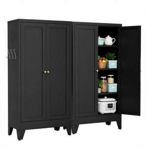 English Elm 47.3 Inch Matte Black Steel Pantry Cabinet Fluted Doors Adjustable Shelves Kitchen Storage T2398P507520