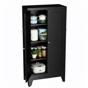 English Elm 47.3 Inch Matte Black Steel Pantry Cabinet Fluted Doors Adjustable Shelves Kitchen Storage T2398P507520