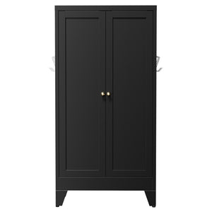 English Elm 47.3 Inch Matte Black Steel Pantry Cabinet Fluted Doors Adjustable Shelves Kitchen Storage T2398P507520
