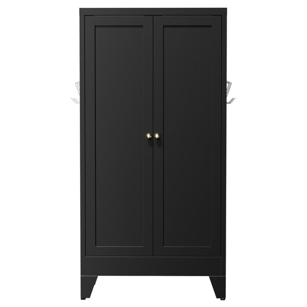 English Elm 47.3 Inch Matte Black Steel Pantry Cabinet Fluted Doors Adjustable Shelves Kitchen Storage T2398P507520