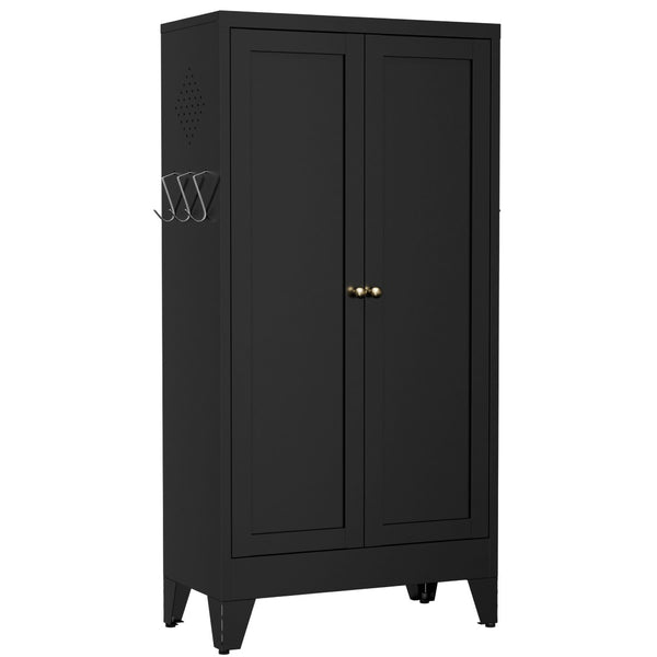English Elm 47.3 Inch Matte Black Steel Pantry Cabinet Fluted Doors Adjustable Shelves Kitchen Storage T2398P507520