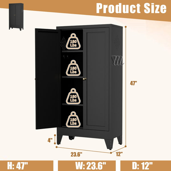 English Elm 47.3 Inch Matte Black Steel Pantry Cabinet Fluted Doors Adjustable Shelves Kitchen Storage T2398P507520